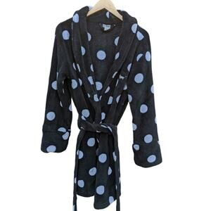 Vintage Y2K Victoria's Secret Black Polka Dot Robe Cozy House Coat M L Lounge